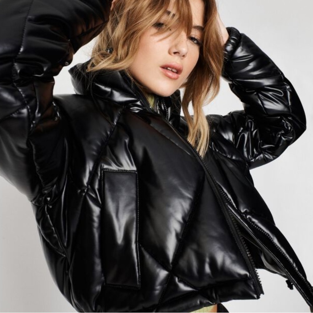 Garage Faux Leather Quilted Puffer Jacket